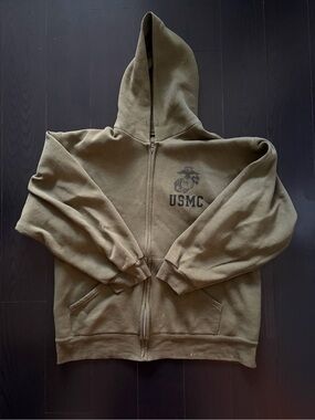 Scott Olive Green USMC Full-Zip Hooded Sweater